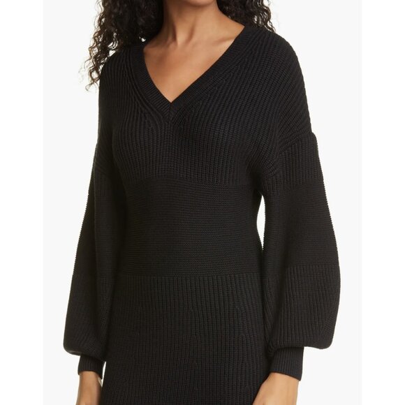 New Staud Carnation Balloon Sleeve Midi Sweater Dress Black Small $275 - Picture 3 of 9